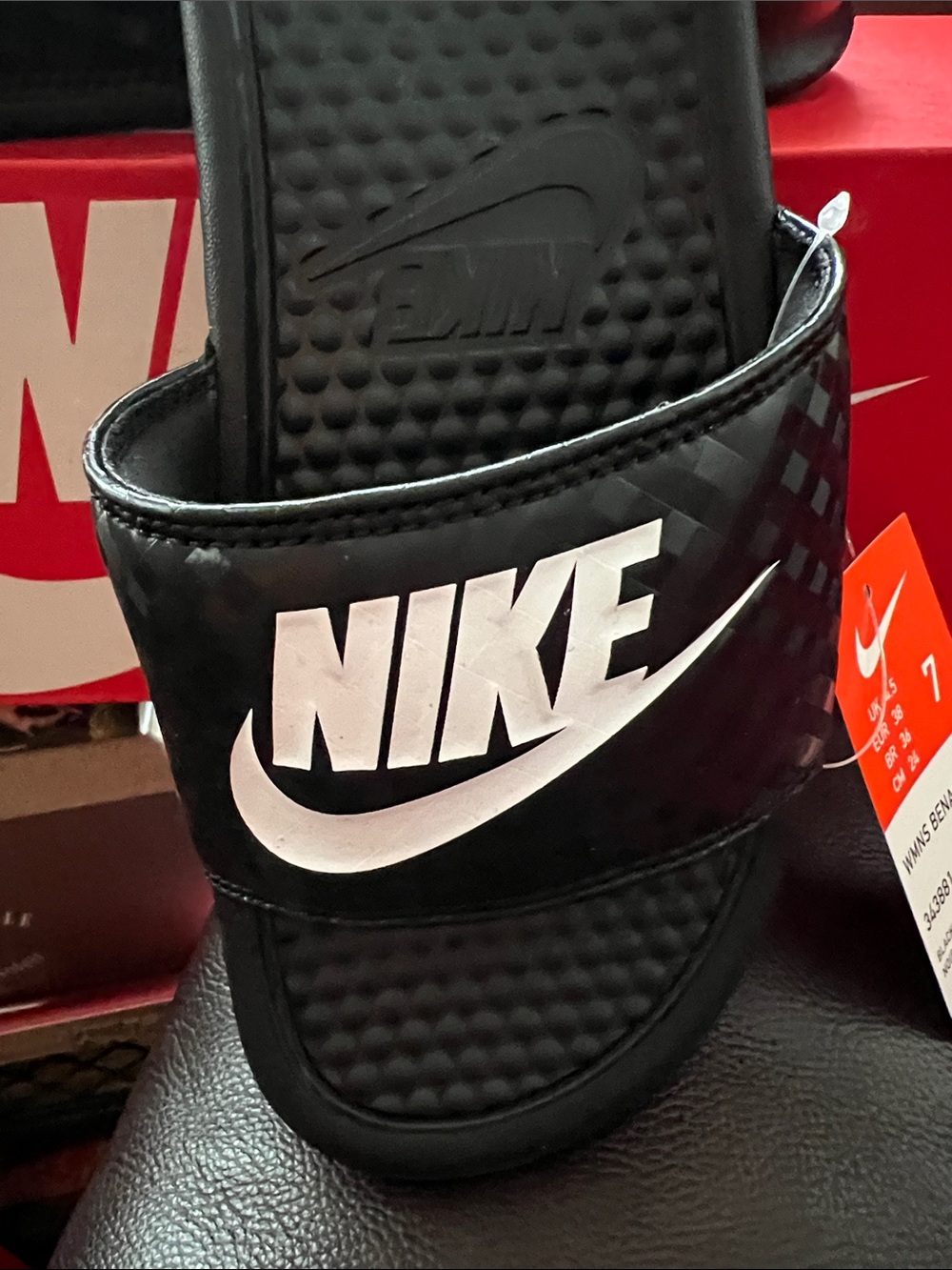 Nike Black Slides with White Logo - Picture 2 of 4